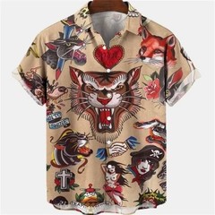 Mens Button Down Japanese Dragon Samurai Hawaiian Novelty Holiday Summer Shirt