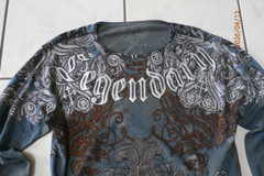Xzavier Legendary Cross Rhinestone Grunge All Over Print Affliction Shirt S i131