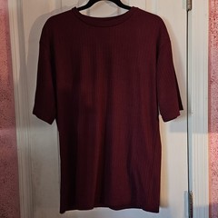 Burgundy Ribbed Short Sleeve Crewneck T-Shirt