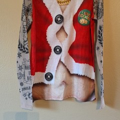 Faux Real Men’s S 3D Photo-Realistic Ugly Christmas Sweater Long Sleeve T-Shirt