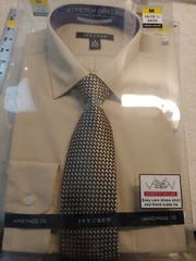 Beige Ivy Crew Men Dress Shirt with tie. Sz M 15-15 1/2 32/33 new – original pkg