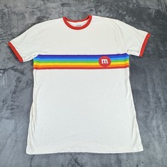 M&Ms Sz L Mars Candy Ringer T-shirt Pride Month Rainbow Retro Style Colorful
