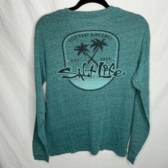 Salt Life Shirt Mens Medium Green Long Sleeve Fish Surf Dive Chill Beach Palm