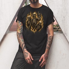 Retro Skeletons On Fire Unisex T-shirt | Gothic Skull Lover Gifts for Men