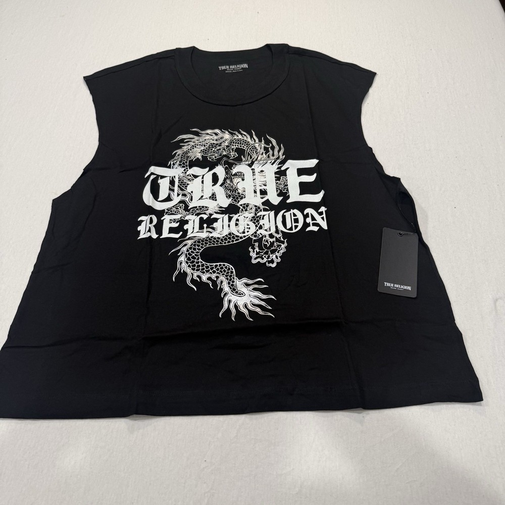 TRUE RELIGION – Jet Black True Dragon Muscle Tank Top Tee Sleeveless Size Medium