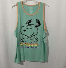 Peanuts Snoopy Men’s Pride Tank Top Shirt “Vibes” Aqua XL (46-48) NWT
