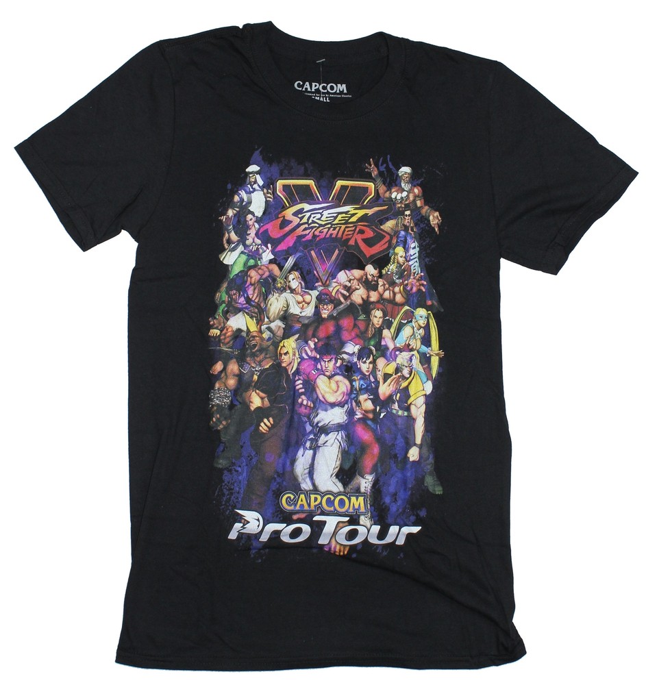 Street Fighter Adult New T-Shirt – Street Fighter V Pro Tour Giant Cast Pic