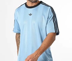 NEW MENS ADIDAS ORIGINALS Medium TREFOIL POLY TEE SHIRT Jacquard Ash Blue Black