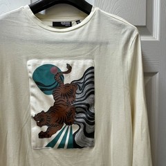 Murano Liquid Luxury Mens Medium Ivory Slim Fit Long Sleeve Shirt Graphic Patch