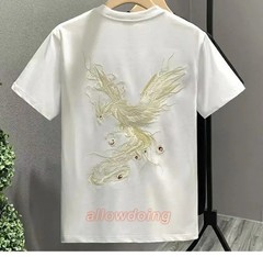Men’s Phoenix Embroidery Short Sleeve T-Shirt Summer Breathable Casual Tee