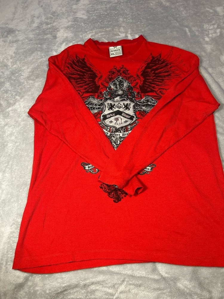 Avirex Graphic Waffle Knit Long Sleeve Shirt Red XL