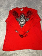 Avirex Graphic Waffle Knit Long Sleeve Shirt Red XL