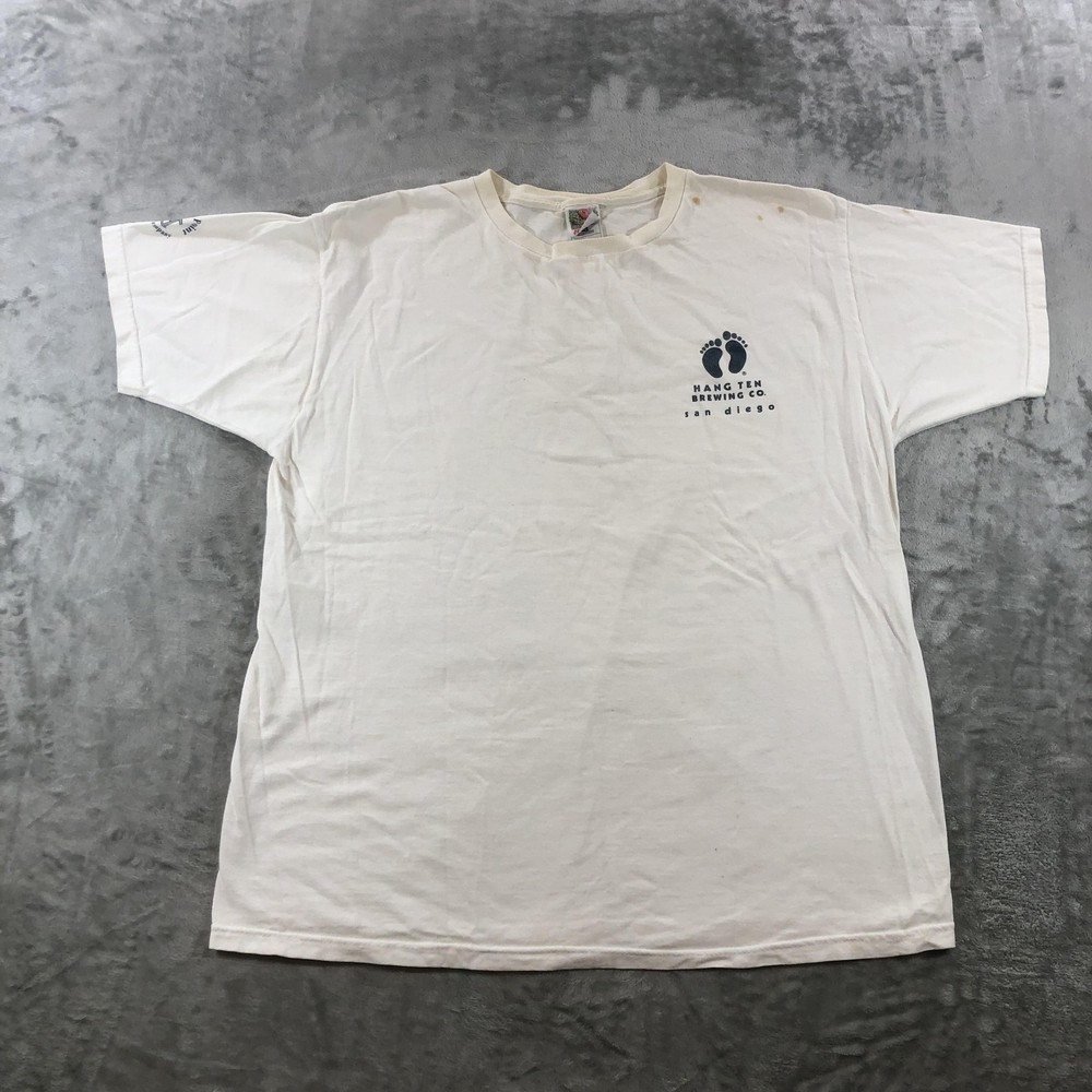 Vintage Hang Ten Shirt Mens XL White Fruit Of The Loom Beer 1999 Tee