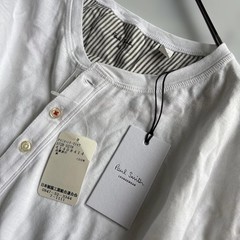 Paul Smith Long Sleeve T-shirt White Henry Neck Size XL Casual Japan