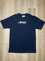 Awake Metallic Foil Logo Tee Shirt Navy Blue Size Medium