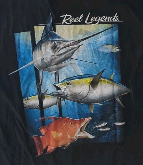 REEL LEGENDS Fish T-shirt Double-Sided Graphics L/S Men’s Size Large
