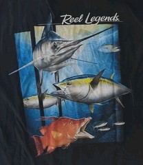 REEL LEGENDS Fish T-shirt Double-Sided Graphics L/S Men’s Size Large