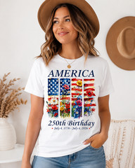 America 250 Years Flag Floral Graphic T-Shirt, 250th Anniversary Patriot Shirt