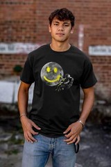 Space Astronaut Moon Happy Face Graffiti Womens or Mens Crewneck T Shirt Tee