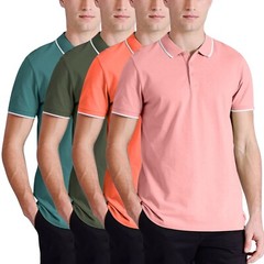 4 / 6 Pack Mens Polo Shirt Multipack Set Short Sleeve Pique Top Tipping T-Shirt