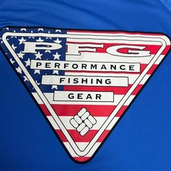 Columbia PFG Terminal Tackle Long Sleeve Shirt Mens M Blue USA Flag Triangle