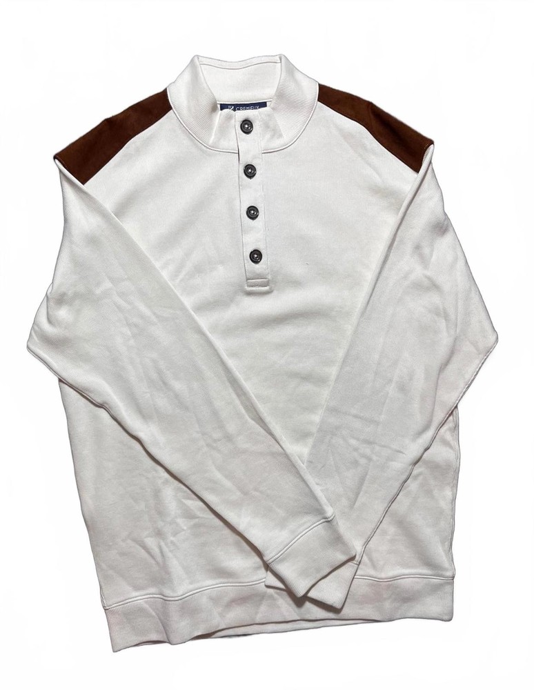 Cremieux Men’s Large Long Sleeve Henley Shirt Cream Brown Panel