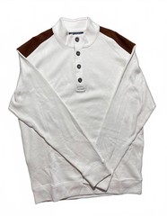 Cremieux Men’s Large Long Sleeve Henley Shirt Cream Brown Panel
