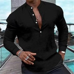 2026 Men’s Shirt Casual Shirt Long Sleeve Solid Color Half Cardigan Loose Fit.