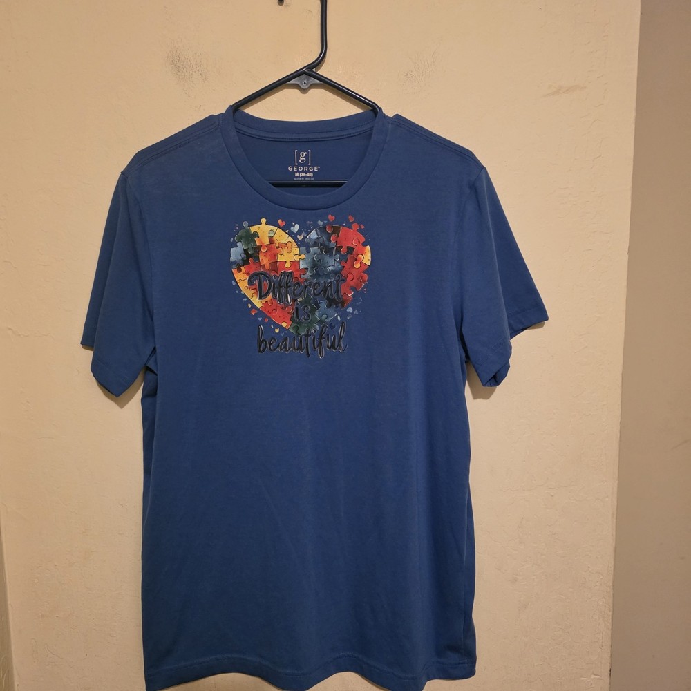 George Blue Graphic Tee – “Different is Beautiful” Size Medium