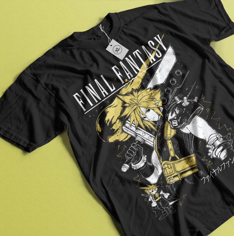Anime Final Fantasy VII Rebirth Cloud Black T-Shirt Size S-5XL