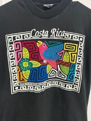 Costa Rica Arte Kuna Large Black Handmade Colorful Bird T-Shirt Creativecore