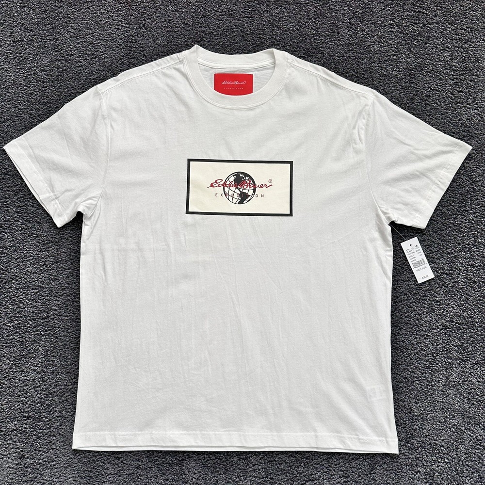 Men’s Eddie Bauer Expedition Cotton Twill T-Shirt Size M Signature Logo White