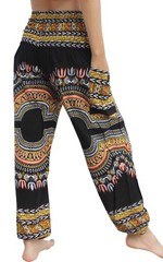 Smocked Waist Harem Baggy Pants, , Rayon Elephant Boho Yoga, 3X-Large, Dashik…