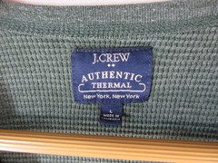 J.CREW Thermal Shirt Mens L Green Waffle Knit Crewneck Long Sleeve Casual Top