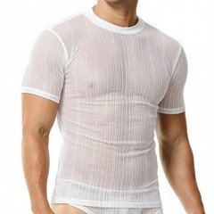 Men’s Glitter Sheer Mesh T-shirts Short Sleeve Ultra-thin Daily Undershirts Tops