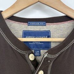 Y2K American Eagle Mens Logo Henley Shirt L Double Lined Retro Buttons Preppy