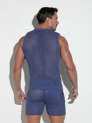 CODE 22 Diamond Knit Tank Top Men’s Crochet Sleeveless Summer Resort Vest