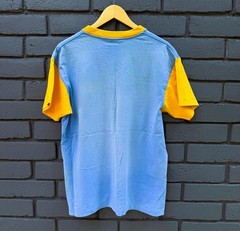 VTG Sunshine T shirt Racing Graphic Print Colorblock Blue Yellow L Short Sleeves