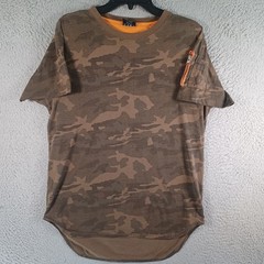 VICTORIOUS Mens Camo Brown Shirt Size Medium Short-Sleeve Zipper Pocket Sleeve