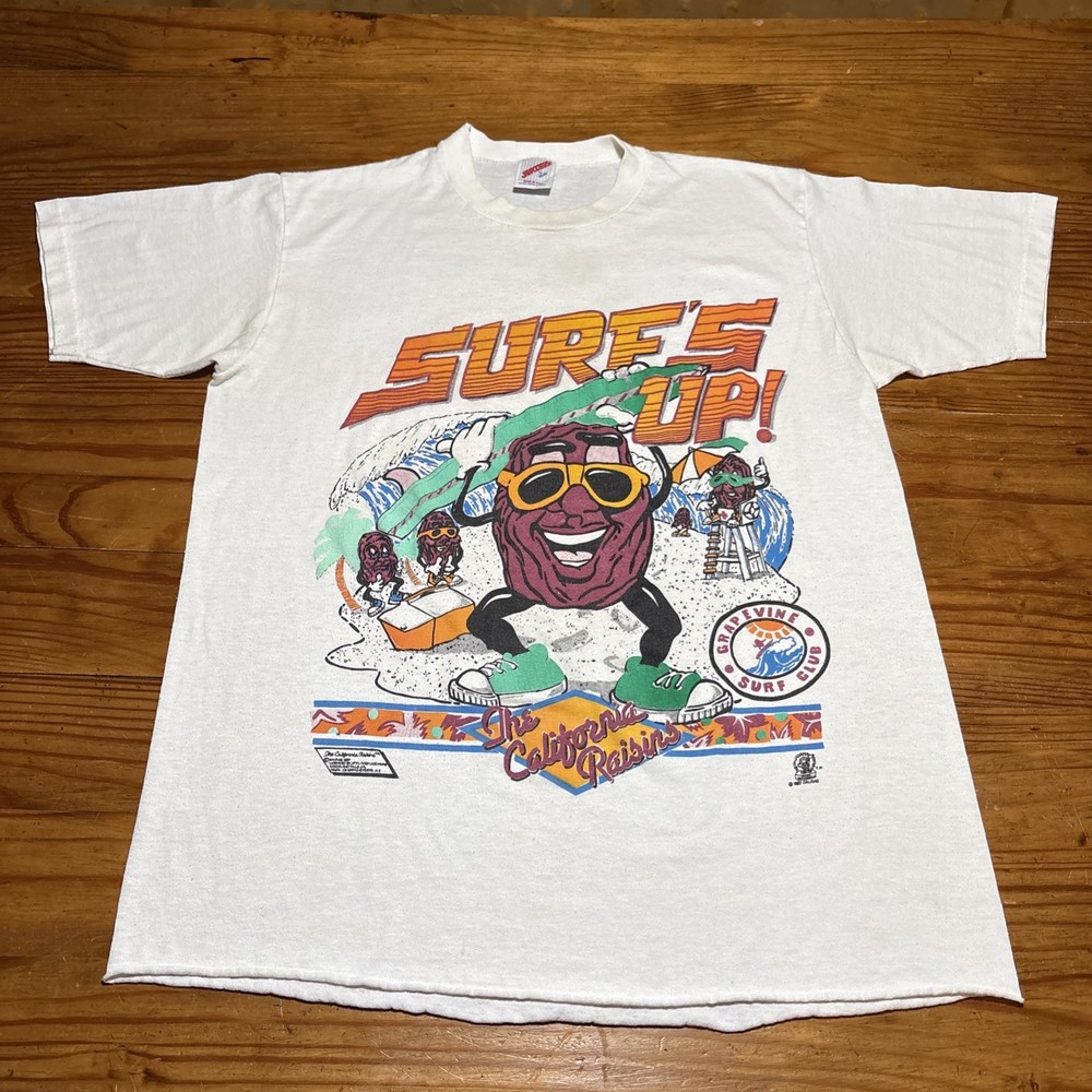 Vintage 80s California Raisins Tour Band Shirt Single Stitch Surf Raw Edge Hem L