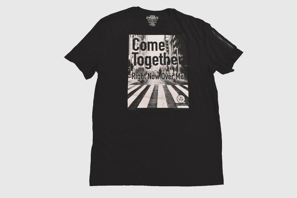 Lyrics By Lennon & McCartney Mens Come Together Zipper Pocket Black Shirt New XL