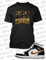 23 Graphic Drippin Black Gold Tee Shirt To Complement Jordan 1 Mid SE Sneaker