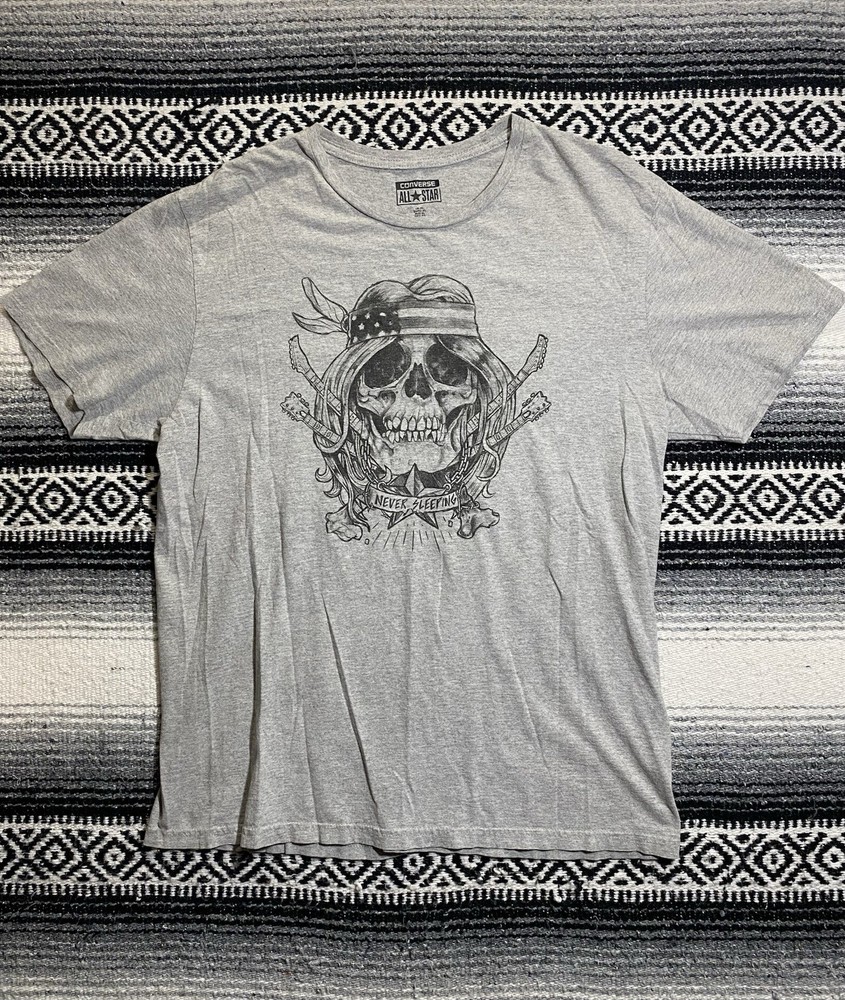 Converse All Star Rock n Roll Skull Shirt Mens XL Gray America Guitars Skater