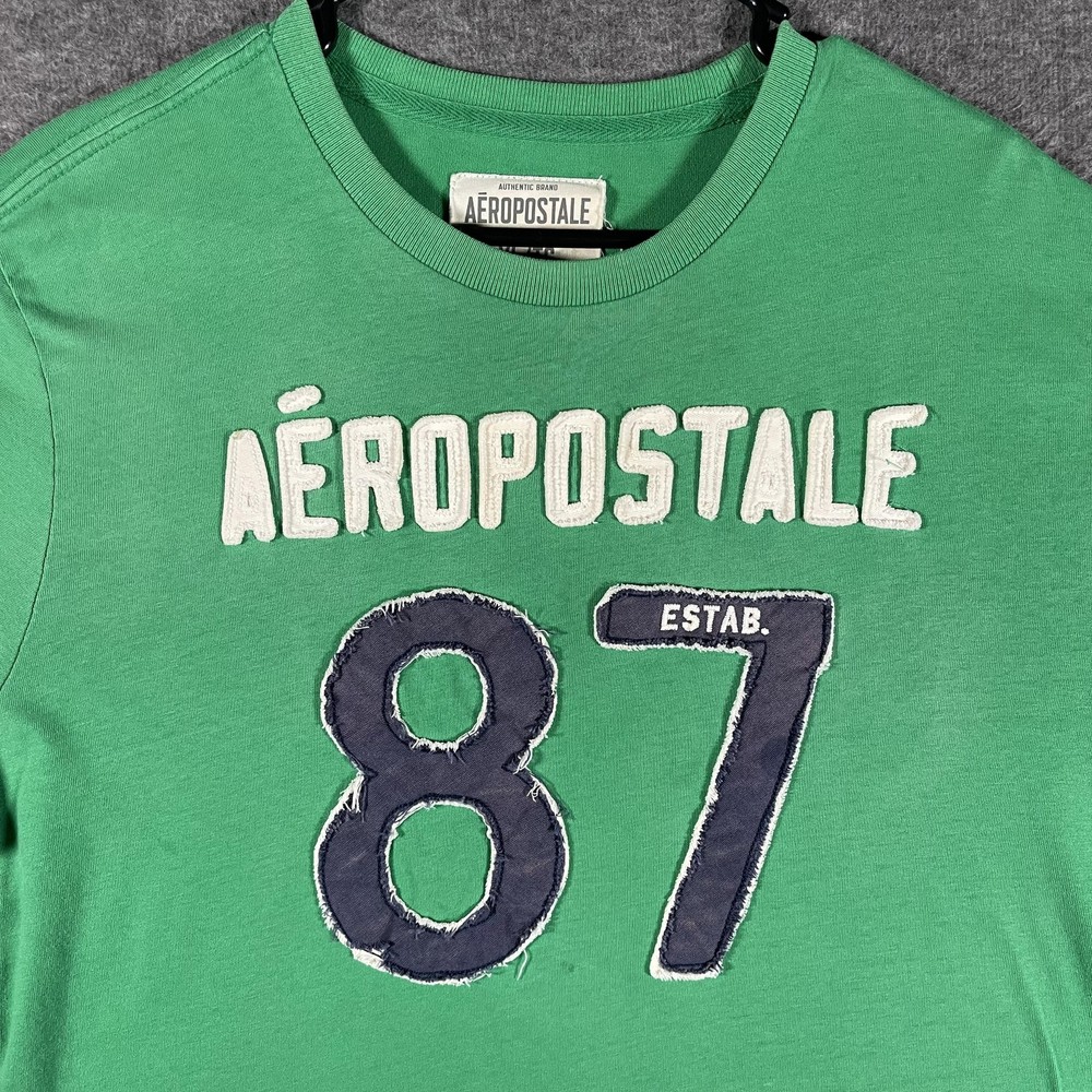 Aeropostale Shirt Mens XL Green 87 Applique Logo Y2K Distressed Streetwear