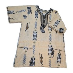 Shirt Pullover L Broadcloth SS Dashiki Aztec Aborigine Pockets