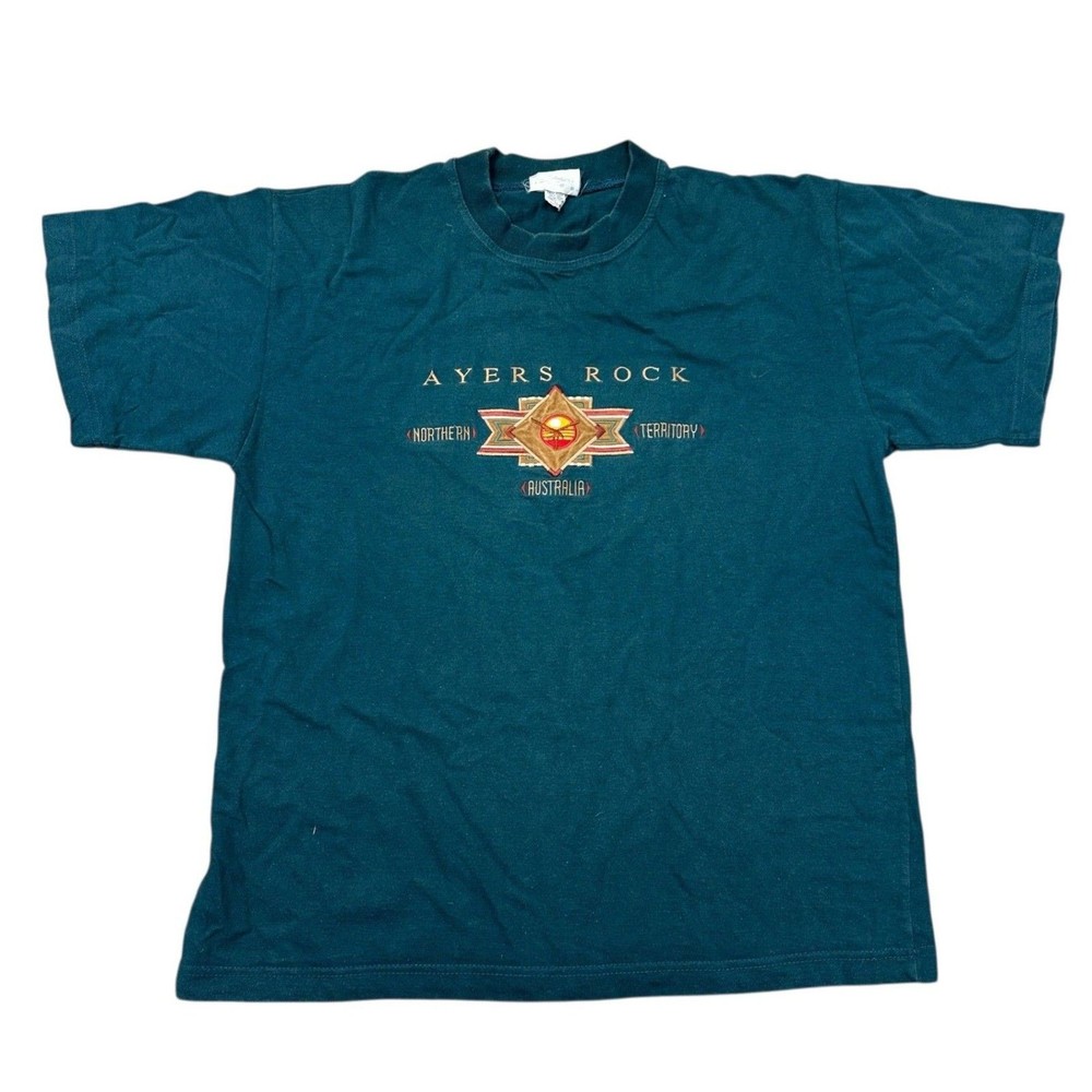 Vintage Australia T-Shirt Ayers Rock Northern Territory Graphic Teal Mens Large
