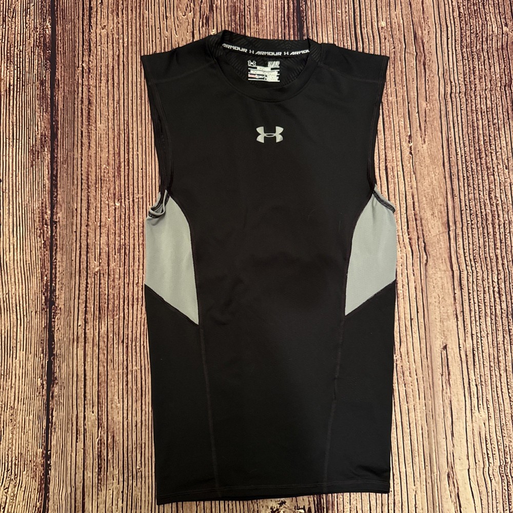 Mens Under Armour Heat Gear Black Grey Sleeveless Compression Size Small