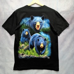 Wild Men’s Bear Graphic T-Shirt Size M Black Blue Wildlife Animal Print Tee