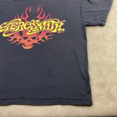 Vintage Y2K Aerosmith T-Shirt Sz L Band Tee Graphic Rag Doll Skull Flames Fire
