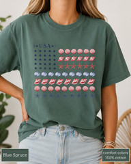 Coastal USA Flag Shirt, Patriotic Seashell Tee, Comfort Colors Beach Top